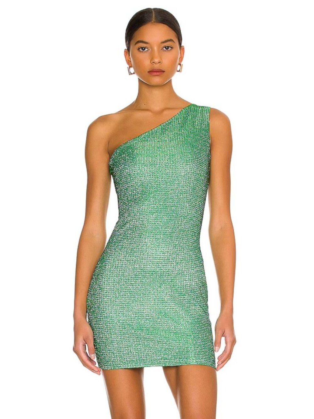 Superdown Tiffany Mini Dress in Green One Shoulder Sparkle size Small
